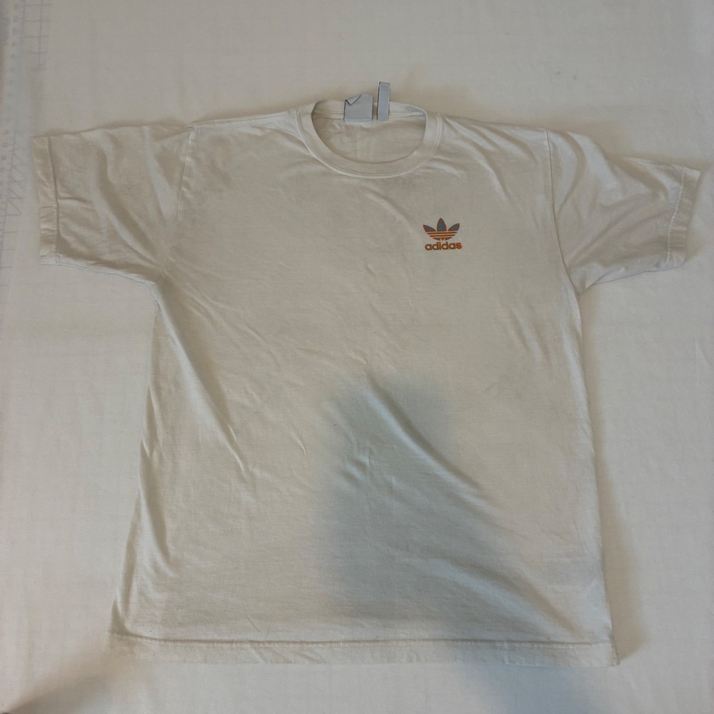 Adidas T-Shirt Mens Large White Good Trefoil Logo Cotton Tee